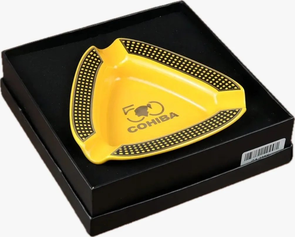 Cinzeiro De Cerâmica Para 3 Charutos Cohiba Luxo Amarelo - Unidade