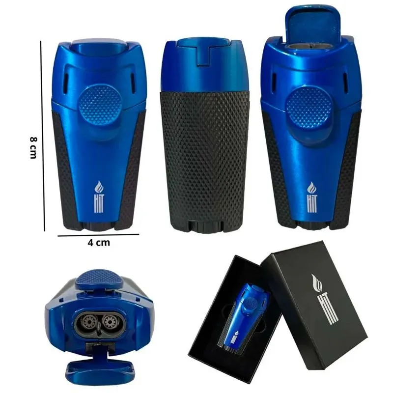 Isqueiro Maçarico HIT Premium (Metal) Mod. AC-012 de 2 Chamas - Vermelho/Azul - Unidade - Imagem 2