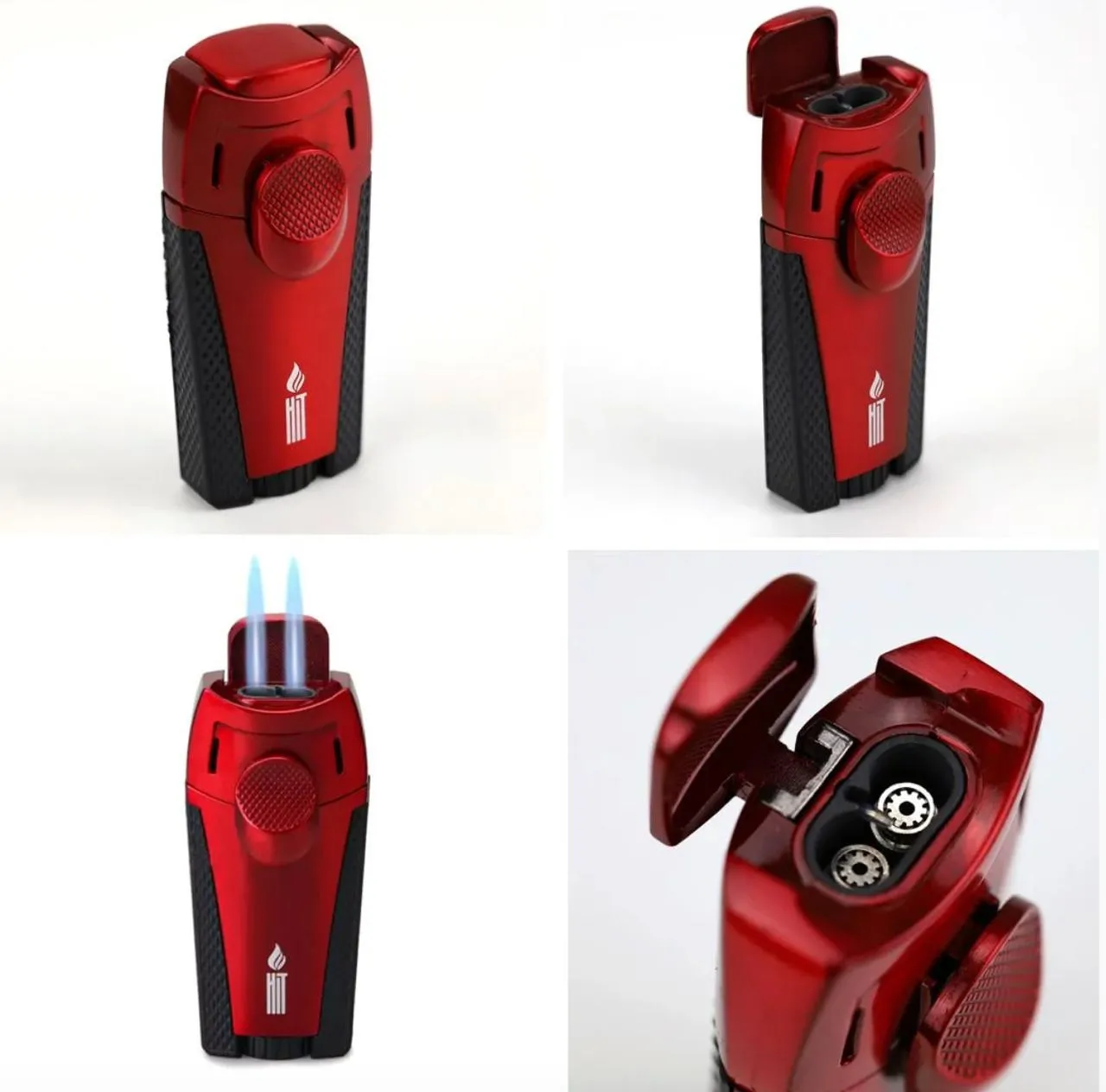 Isqueiro Maçarico HIT Premium (Metal) Mod. AC-012 de 2 Chamas - Vermelho/Azul - Unidade - Imagem 4